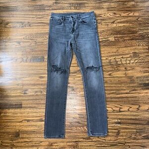 Kith Monroe Denim Pant Mens 32 Black Dark Wash Jeans Slim Distressed
